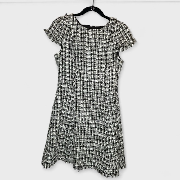 Eliza J Black and White Tweed Fit and Flare Dress, EUC, size 8P - Picture 2 of 7